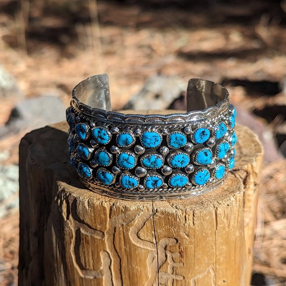 SouthwestArtisans Jewelry - Handcrafted Navajo Turquoise Bracelet Genuine Sterling Silver Jewelry Sz 7.25***